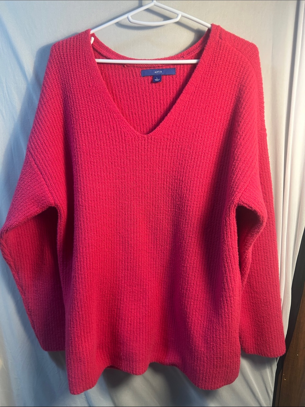 Apt. 9 V-Neck Oversized Sweater - Hot Pink
